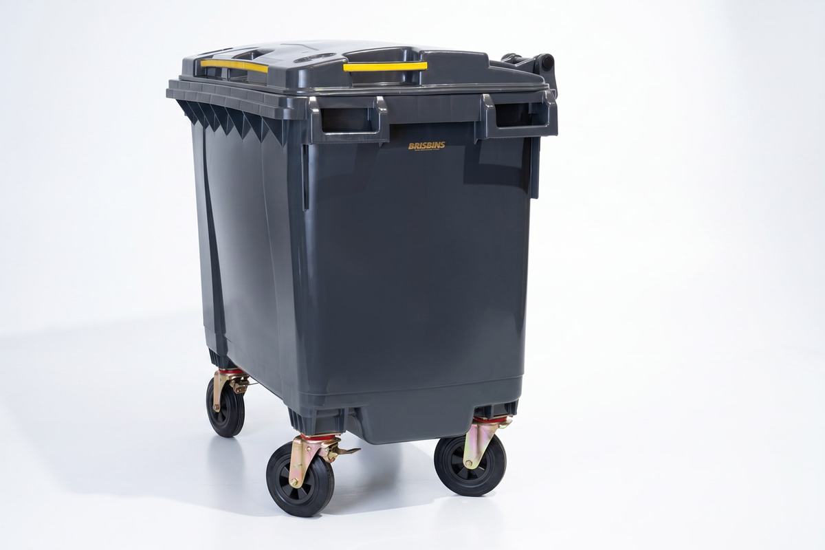 A large four-wheel Brisbins wheelie bin